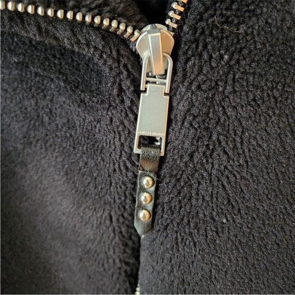 New Rebecca Minkoff Black Henderson Faux Fur Fleece Moto Jacket Coat Size XS - Picture 7 of 10